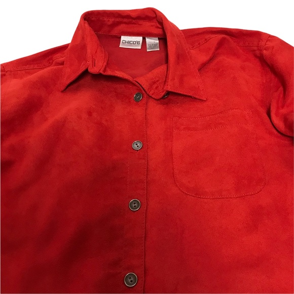 Chico’s Red Faux Suede Red Women’s Short Waisted Jacket sz1 (8/10) - Picture 9 of 9